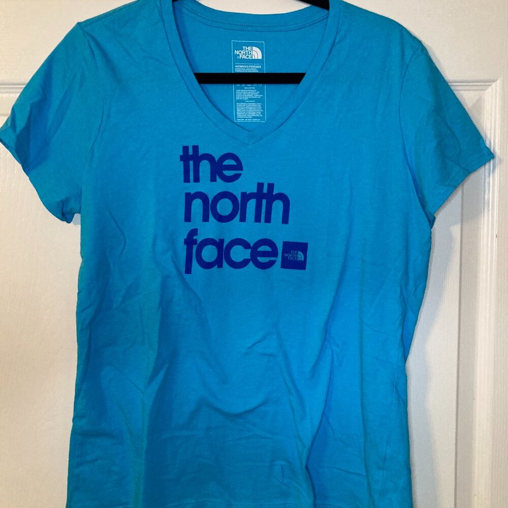 The North Face Easy Tee Women Lifestyle Logo T-Shirt - Blue V-Neck - Size L